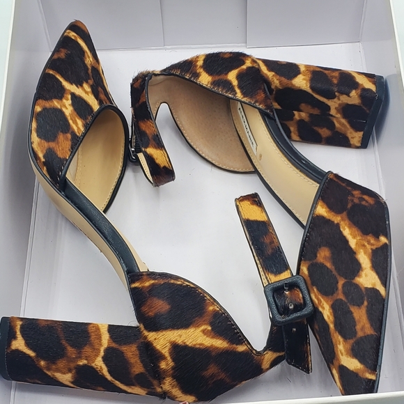 Alex Marie Leopard Ankle Strap Block Heels Leopard Print☆Real Fur - Picture 8 of 12